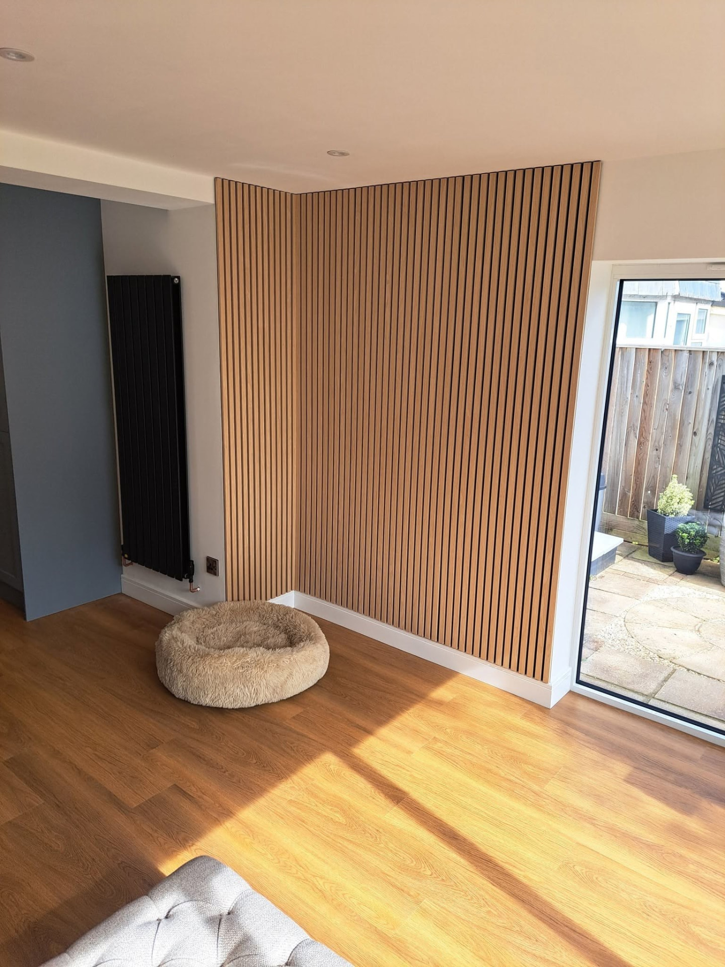 Home refurbishment: slat wall, completed work, supplied project photograph
