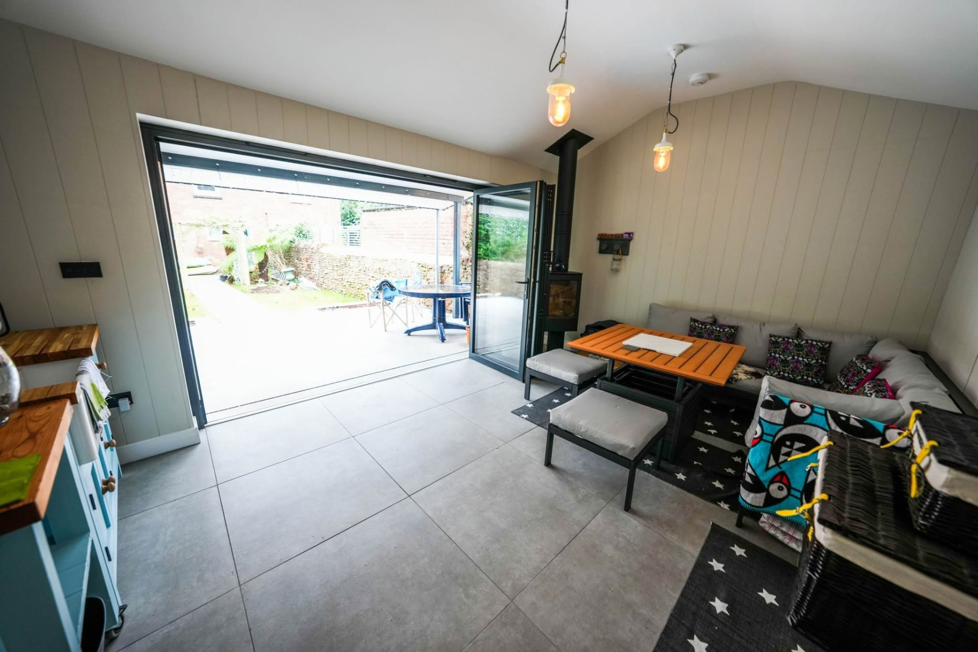 House extension: garden room interior, completed work, supplied project photograph